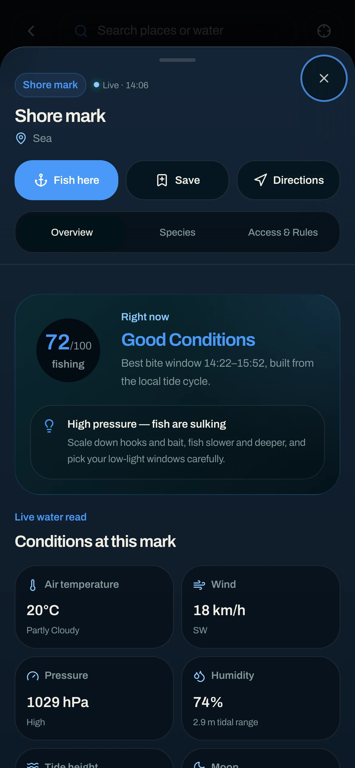 CAST mark detail — live score, conditions and every species that swims at an unnamed rock mark