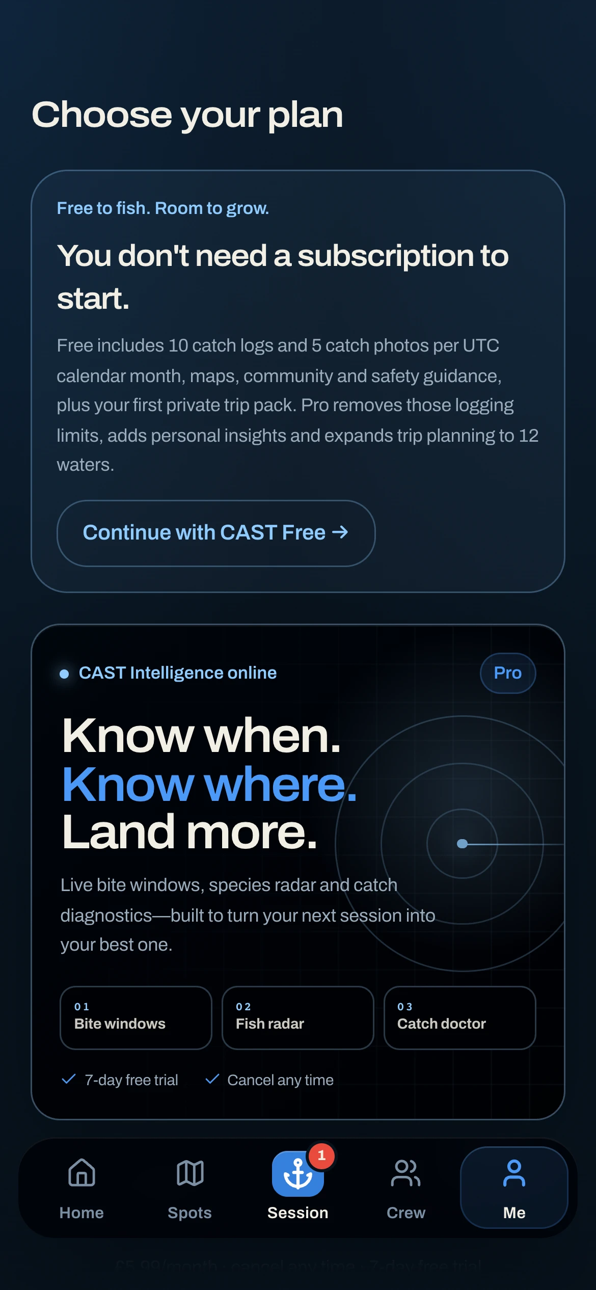 CAST Pro membership screen