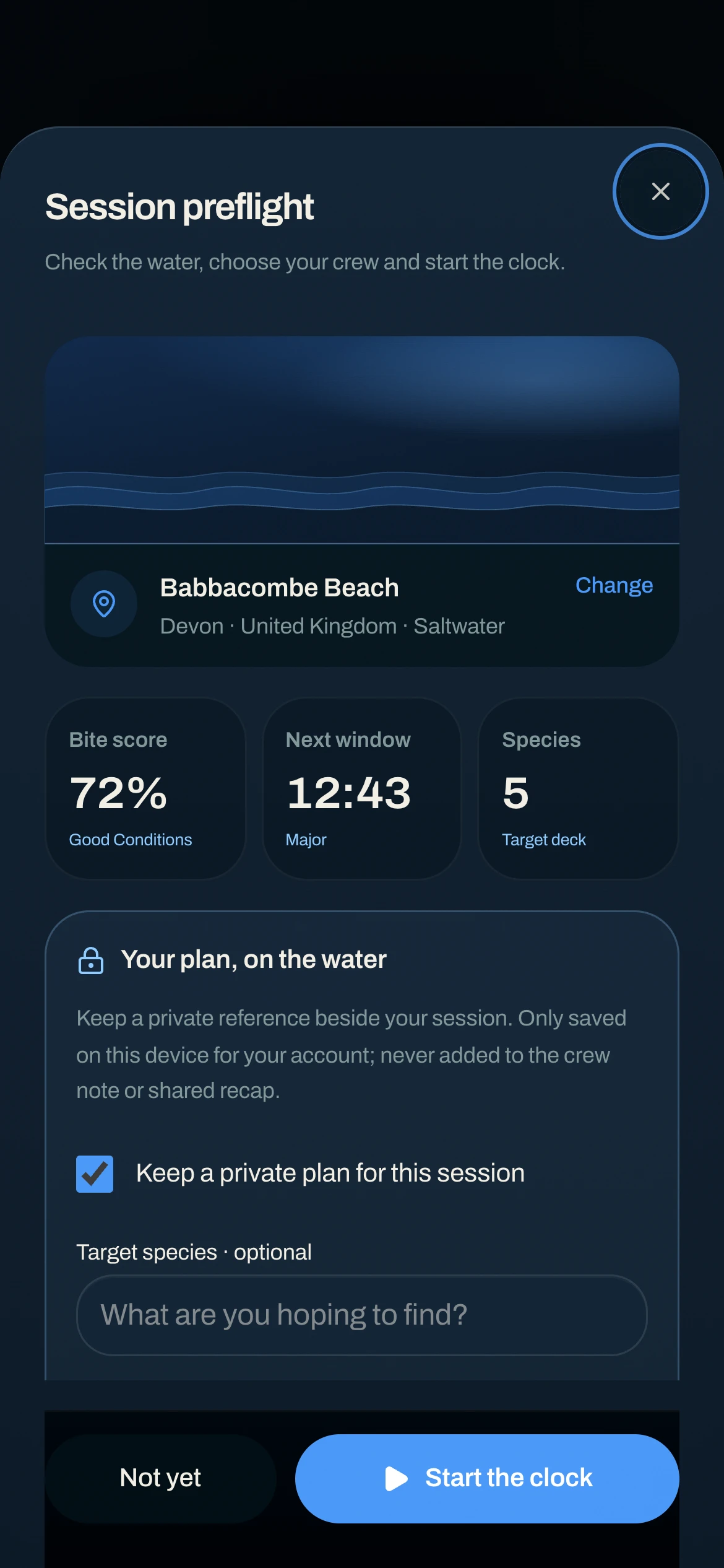 CAST session preflight with water, conditions, crew and trip plan